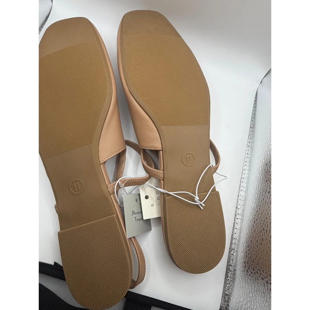 A New Day Vada Tan Slingback Mary Jane Ballet Flats Square Toe Memory Foam 11